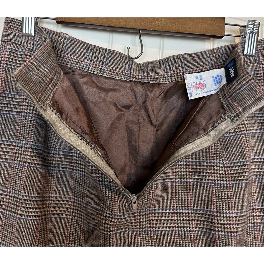 Vintage Union Made A-Line Plaid Midi Length Wool‎ blend Plaid Skirt 13/14 school